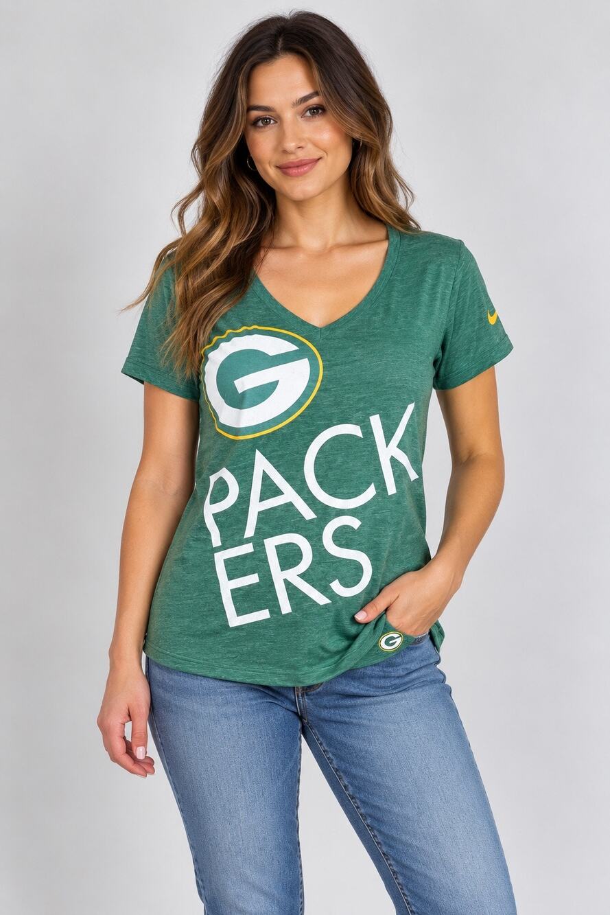 Nike NFL Team Apparel Womens T Shirt Top Green Bay Packers Football Green Medium